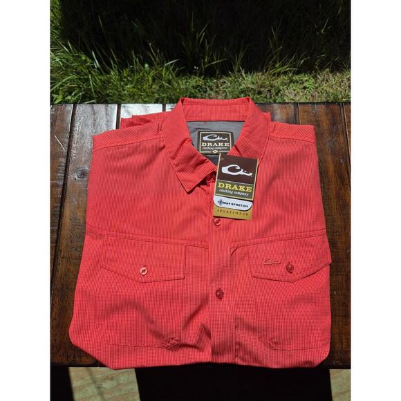 Drake Other - Drake Weekender Shirt Mens Medium Button Short Sleeve Checked Coral $64 MSRP NWT